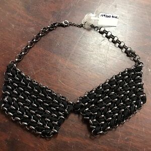 NEW BANSRI Necklace Black Ribbon Woven Thru Chain Peter Pan collar Necklace OS